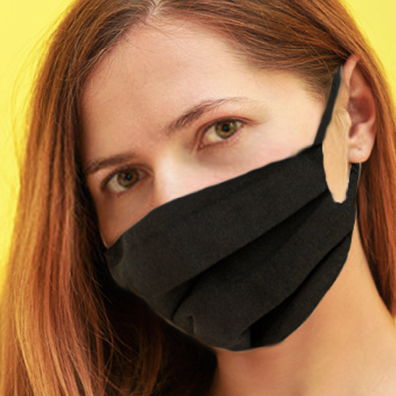 Breathable Pleated Face Mask with 3-Layer Cotton, Washable Black Mask for Outdoor & Daily Use