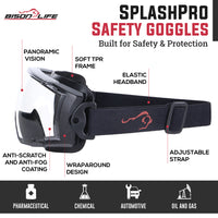 Bison Life SplashPro Anti-Fog Over The Glasses Safety Goggles, ANSI Z87.1