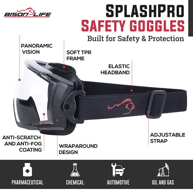 Bison Life SplashPro Anti-Fog Over The Glasses Safety Goggles, ANSI Z87.1