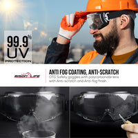 Bison Life SplashPro Anti-Fog Over The Glasses Safety Goggles, ANSI Z87.1