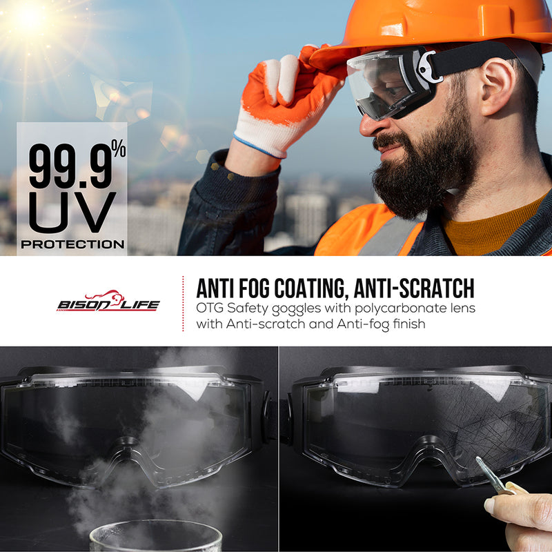 Bison Life SplashPro Anti-Fog Over The Glasses Safety Goggles, ANSI Z87.1