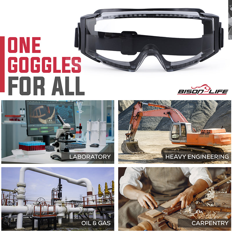 Bison Life SplashPro Anti-Fog Over The Glasses Safety Goggles, ANSI Z87.1