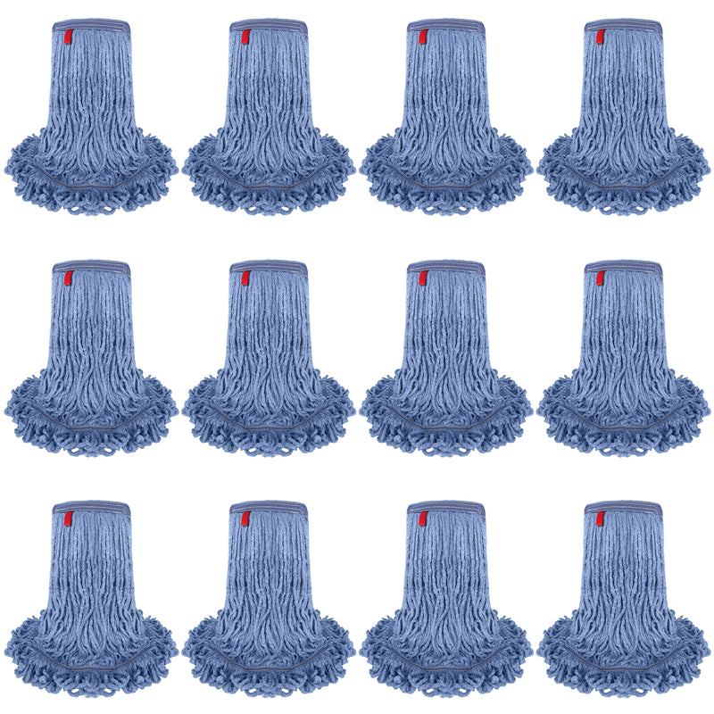 Blended Loop End Heavy Duty Mop Head Replacement, Wet Mop Refills for Commercial and Household Floor Cleaning, Blue