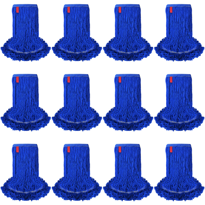 Dark Blue Blended Loop End Heavy Duty Mop Head Replacement, Wet Mop Refills for Industrial and Commercial Use