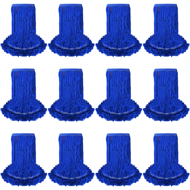 Dark Blue Blended Loop End Heavy Duty Mop Head Replacement, Wet Mop Refills for Industrial and Commercial Use