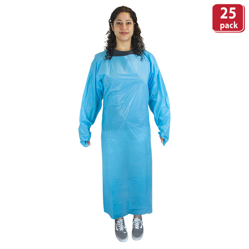 Bison Life CPE Disposable Plastic Apron with Sleeves & Thumb Loops – Industrial Use
