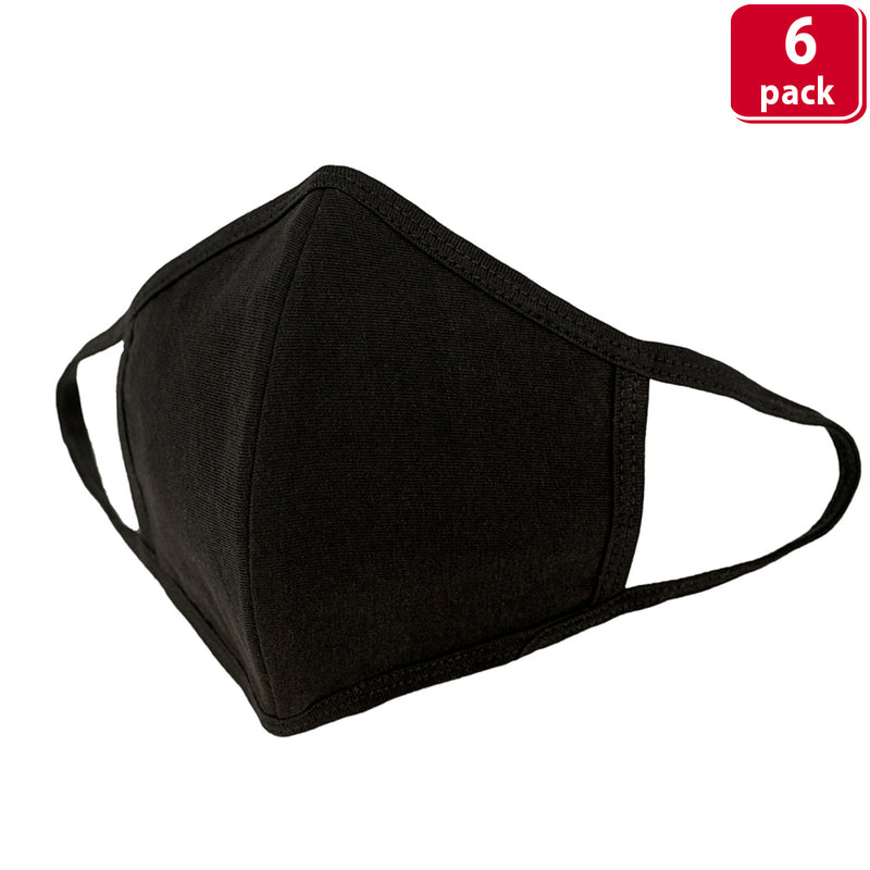 Reusable 3 Ply Cotton Face Mask, Soft Breathable & Washable Fabric, Black - Adult
