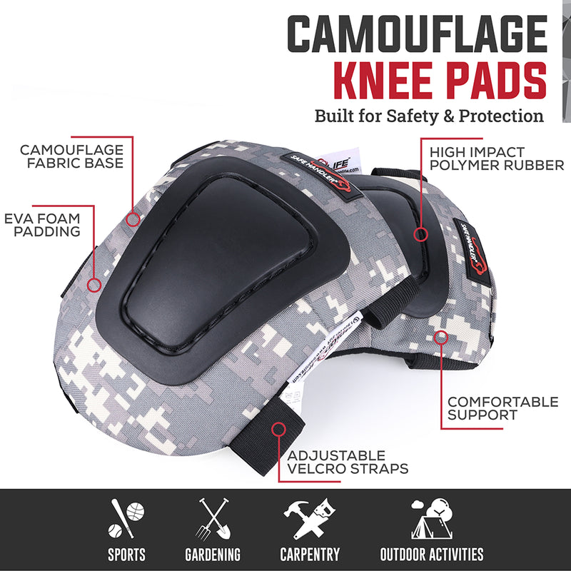 Safe Handler Camouflage Gel Foam Knee Pads – Heavy Duty Construction, Flooring, Gardening & Outdoor Work Protection with Adjustable Straps