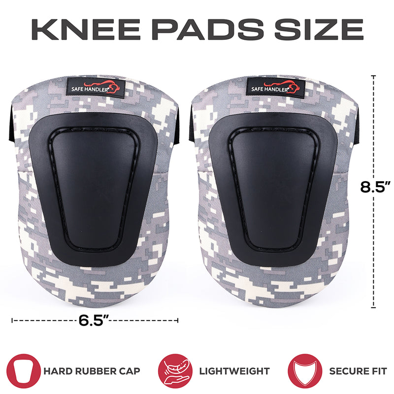 Safe Handler Camouflage Gel Foam Knee Pads – Heavy Duty Construction, Flooring, Gardening & Outdoor Work Protection with Adjustable Straps