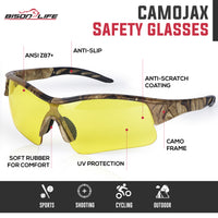 Bison Life CamoJax Outdoor Safety Glasses with Wind-Resistant Eye Protection, ANSI Z87.1