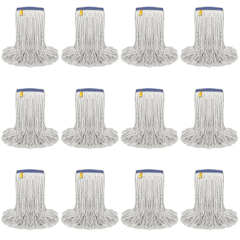 16 Oz Cut End Cotton Mop Head Replacement with 1.25-inch Universal Headband, Wet Mop Refills, Natural