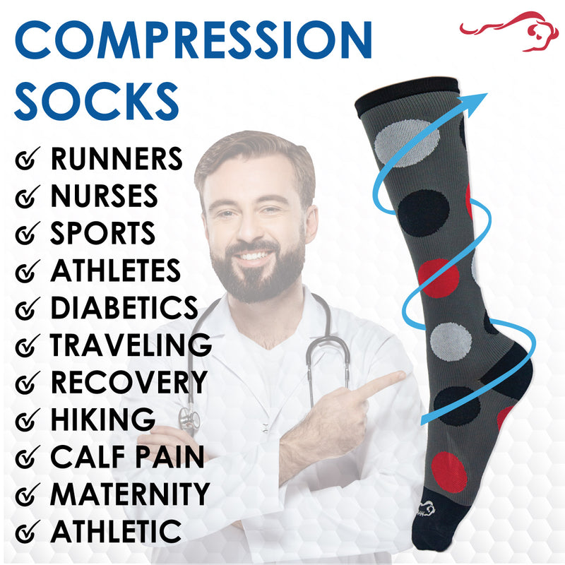 Bison Life Polkadot Compression Knee High Graduated Support Socks for Men/Women
