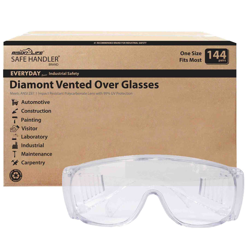 Diamont Vented Over Clear Safety Glasses, ANSI Z87.1, Anti-Scratch