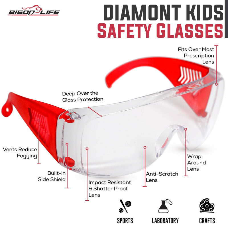 Kids Safety Glasses - Clear Lens Child Size For Shooting, Sports & Projects (Ages 4-13)