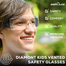 BISON LIFE Diamont Kid Safety Glasses, Vented Over Glasses Youth Protective Eyewear, Red, Green & Blue Temples