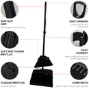 Dustpan and Broom Combo with 38" Long Handle for Home, Lobby, Kitchen, Office, Indoor/Outdoor Sweeping & Commercial Use, Black (1 Set)