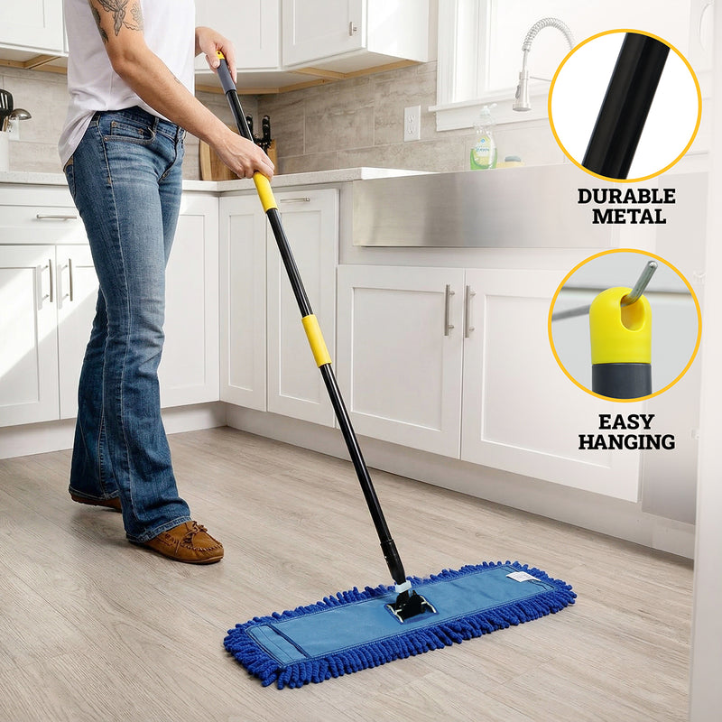 Bison Life 61” Extendable Clip On Dust Mop Handle, Commercial Heavy Duty Metal Mop Frame Handle