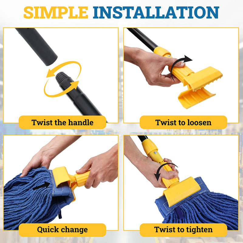 Bison Life 61-Inch Extendable Jaw Clamp Mop Handle – Heavy Duty Commercial Wet Mop Stick