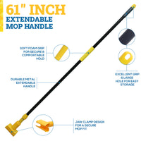 Bison Life 61-Inch Extendable Jaw Clamp Mop Handle – Heavy Duty Commercial Wet Mop Stick