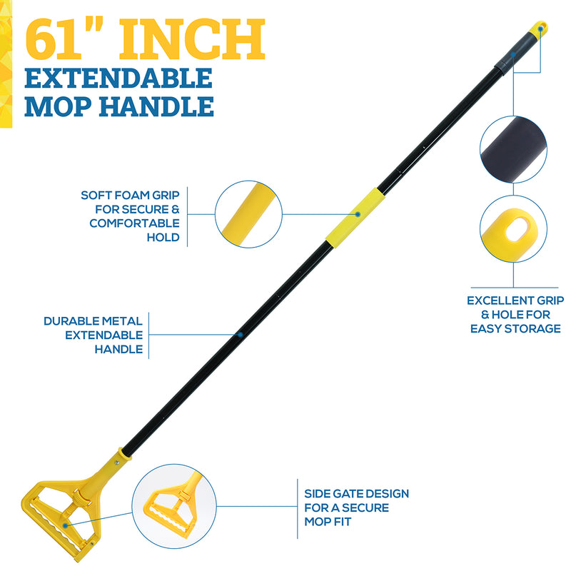 Bison Life 61-Inch Extendable Mop Handle with Quick Change for Wet Mop, Side Gate Mop Stick