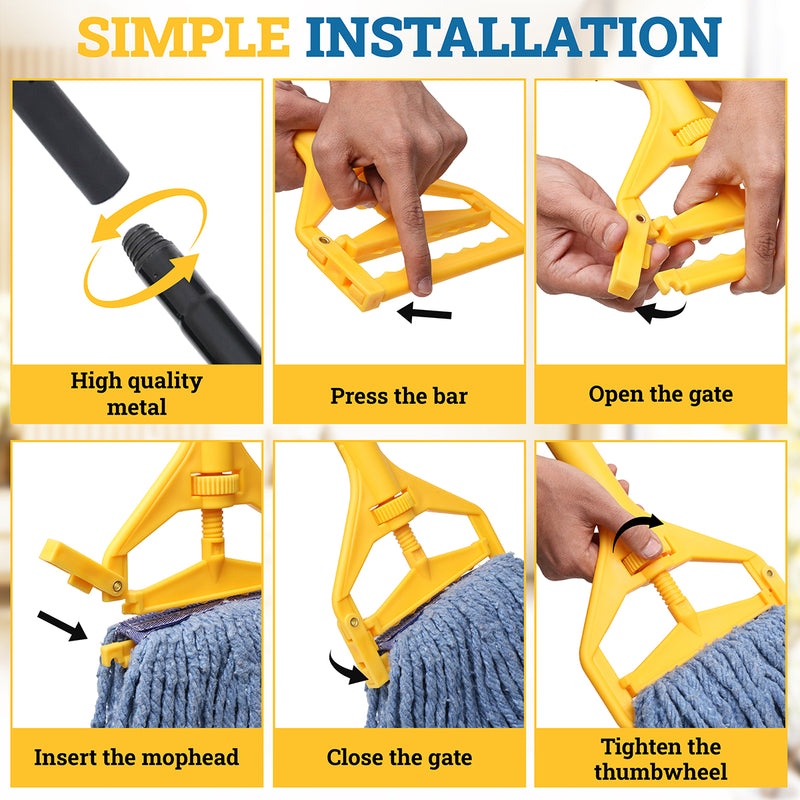 Bison Life 61-Inch Extendable Mop Handle with Quick Change for Wet Mop, Side Gate Mop Stick