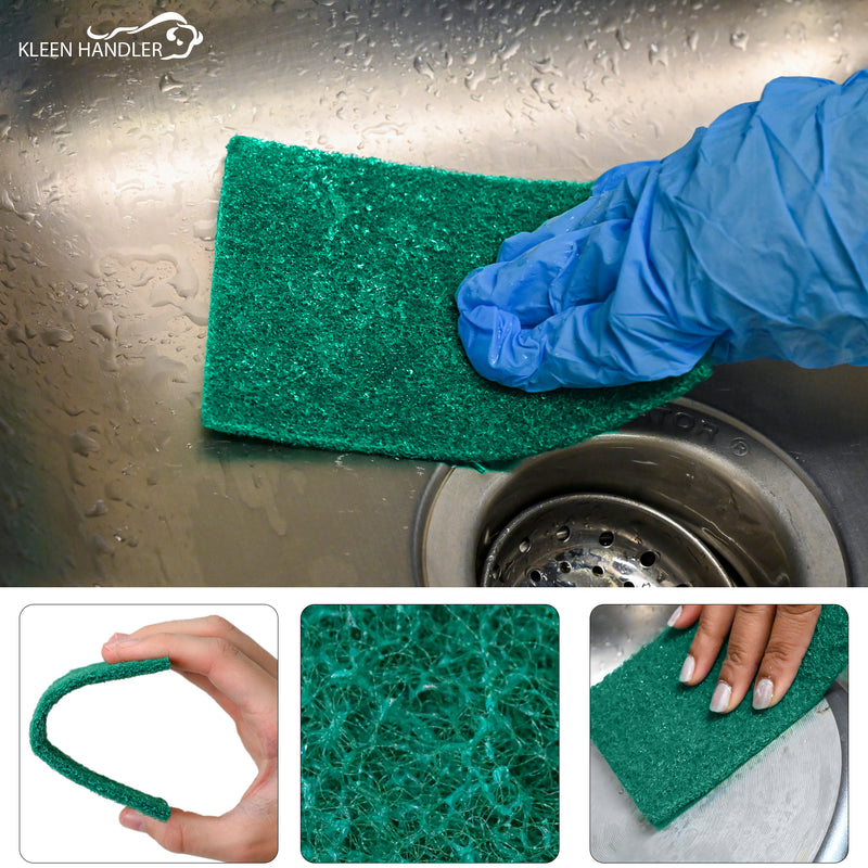 Medium Duty Green Scouring/Cleaning Pads, Versatile Scrub Sponges for Kitchen, Bathroom, Restaurant, and Household Cleaning