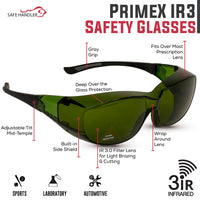 Bison Life PrimeX IR3 Safety Glasses, Anti-Fog-scratch Wrap Around Lenses