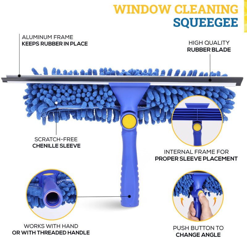 rotating glass cleaning squeegee for indoor and outdoor use