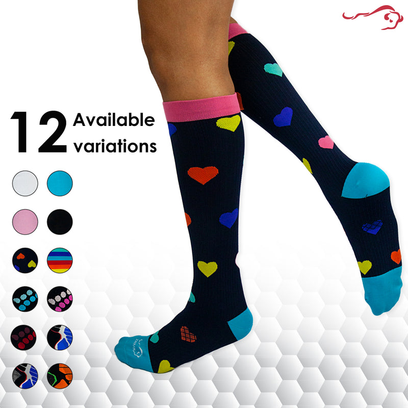 Bison Life Patterned Heart Compression Socks – Lightweight Knee-High Support for Adults