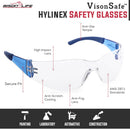 Bison Life Vison Safe HylineX Safety Glasses with Soft Rubber Temples, Anti-Scratch Anti-Fog Clear Lens Blue Temple Goggles - Pack of 1