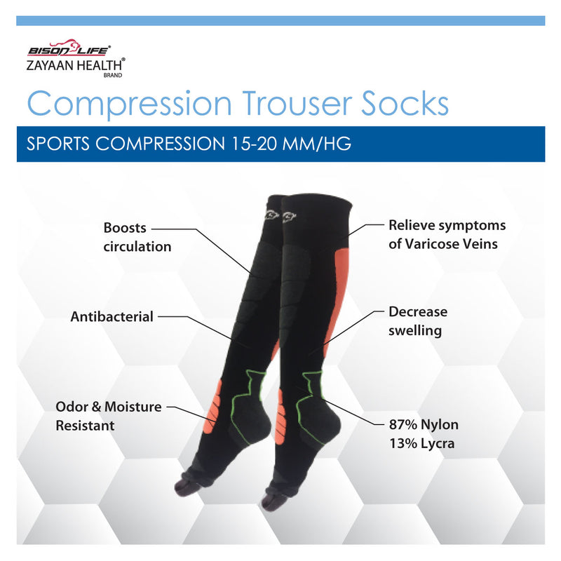Bison Life Sports Pro Compression Socks for Men & Women – Breathable Knee High Support, Black