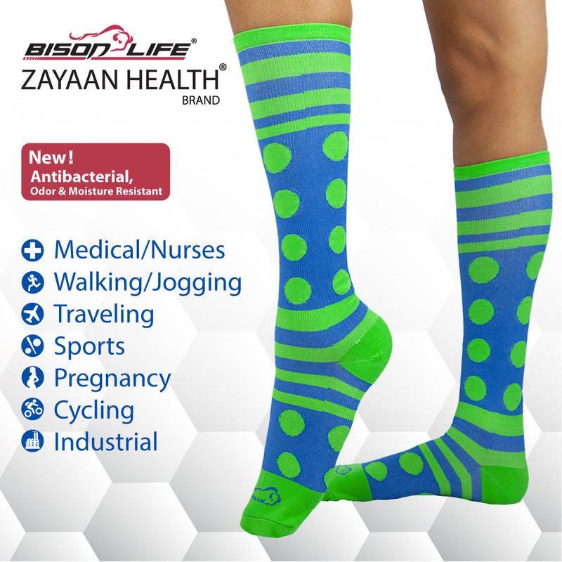 Bison Life Dots & Stripe Compression Socks – Anti-Fatigue Support, Fits Adult & Youth