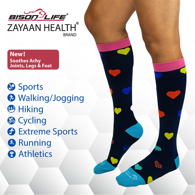 Bison Life Patterned Heart Compression Socks – Lightweight Knee-High Support for Adults