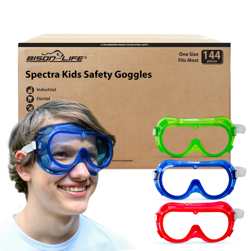 goggles industrial BISON LIFE Spectra Kids Safety Goggles, Red, Green & Blue Colors