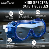 Bison Life Spectra Kids Vented Over-The-Glasses Safety Goggles with Adjustable Strap, ANSI Z87.1