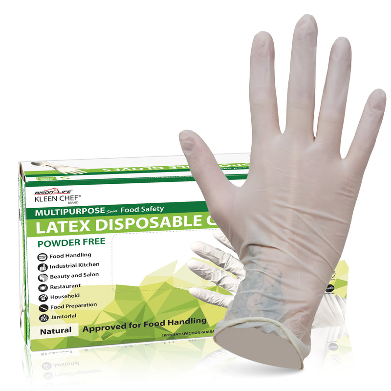 Bison Life Disposable Food Preparation Multi-Purpose Natural Latex Gloves