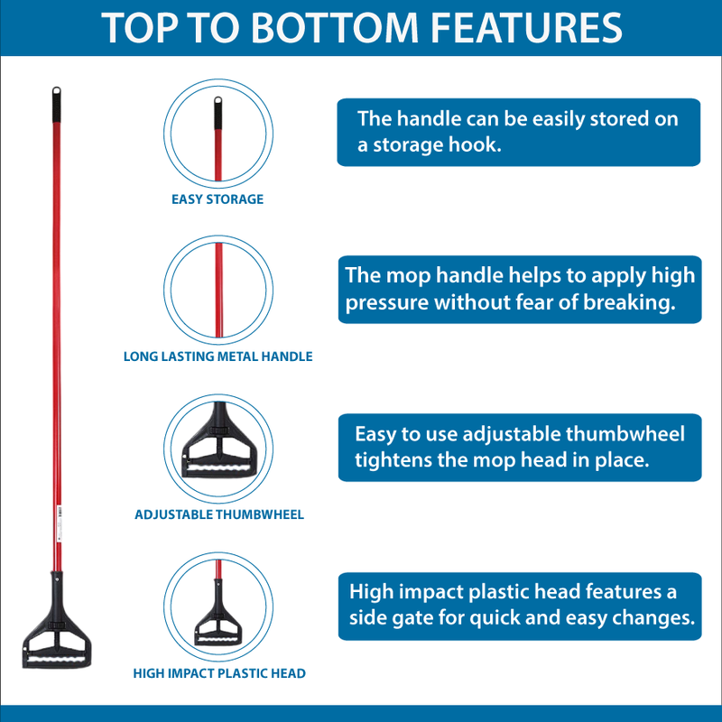 Bison Life 63-Inch Quick Change Mop Handle – High Impact Plastic Head, Commercial & Industrial Use