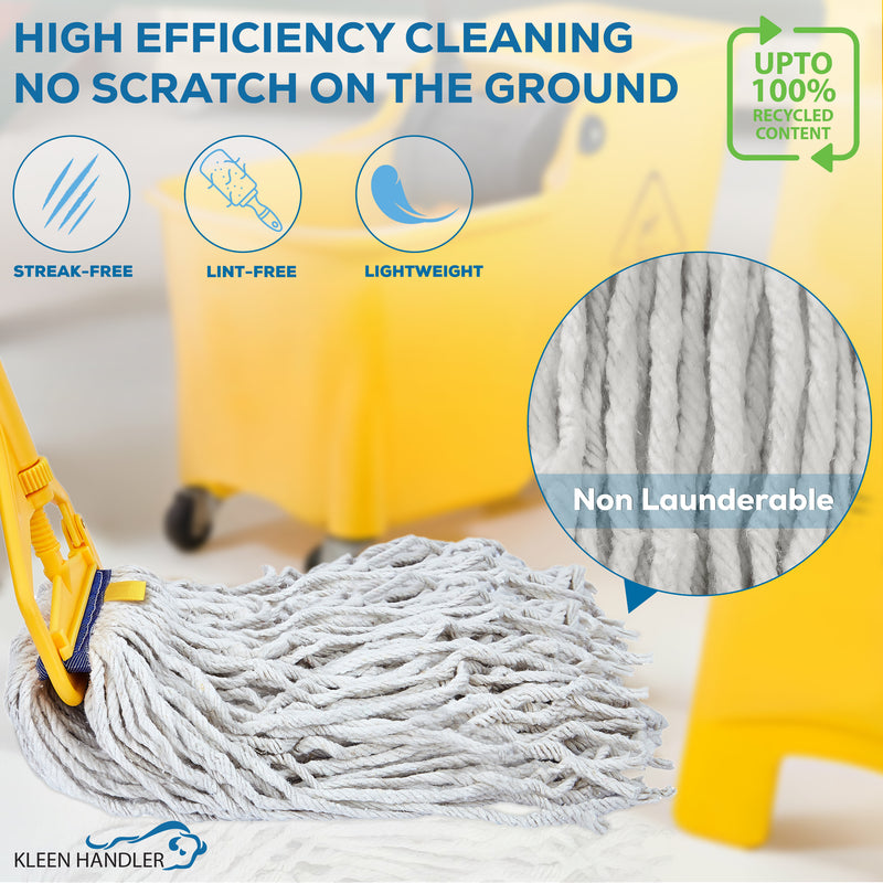 16 Oz Cut End Cotton Mop Head Replacement with 1.25-inch Universal Headband, Wet Mop Refills, Natural