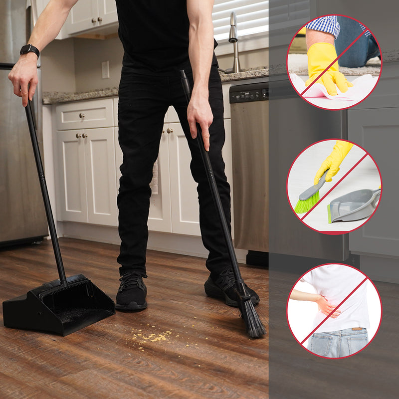 Bison Life Dustpan and Broom Set with 38" Long Handle for Indoor/Outdoor Use
