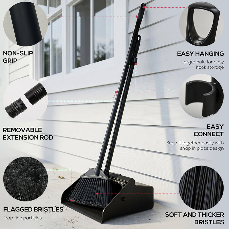 Bison Life Dustpan and Broom Set with 38" Long Handle for Indoor/Outdoor Use