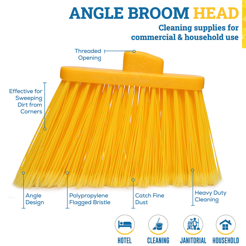 Bison Life Angle Broom Head with Flagged Stiff Bristles for Indoor/Outdoor Floor Cleaning