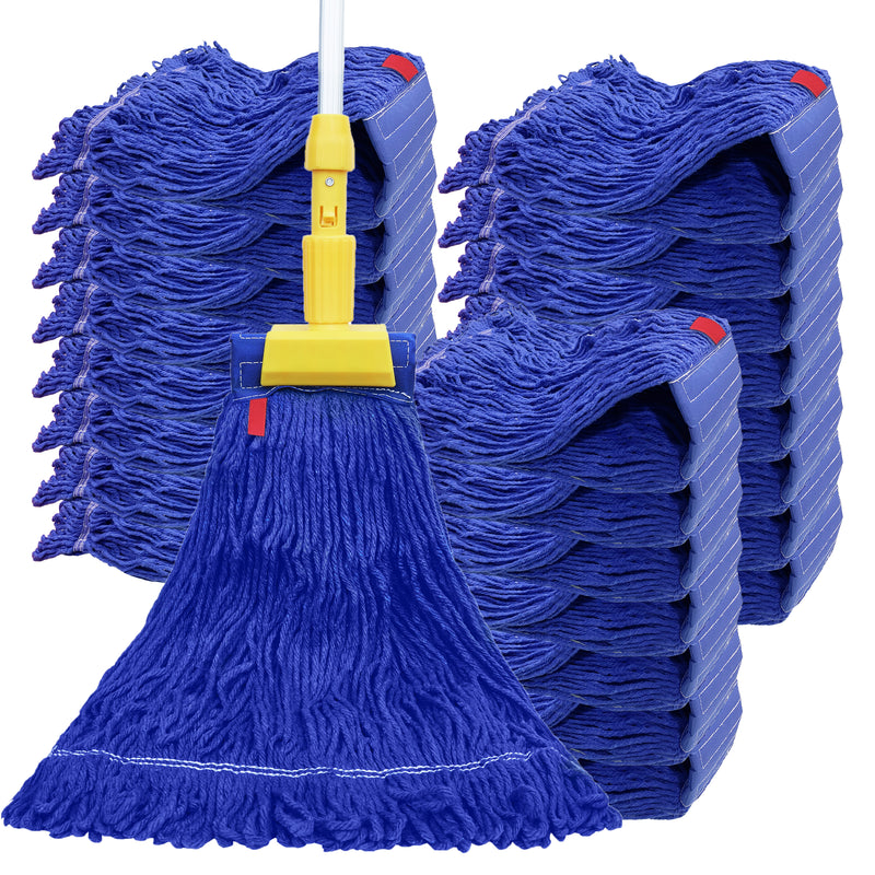 Dark Blue Blended Loop End Heavy Duty Mop Head Replacement, Wet Mop Refills for Industrial and Commercial Use