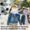 Two children wearing face shields with text about protection from splashes and contaminants.