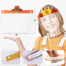 Child wearing a crown with measurements and close-up details on a white background