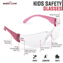Kids Protective Safety Glasses, Z87.1 Clear Lens, Color Temples