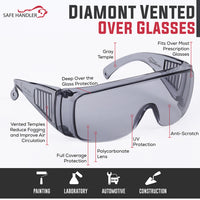Bison Life Diamont Vented Clear Lens Over the glasses Safety Glasses, ANSI Z87.1