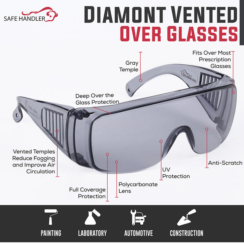 Bison Life Diamont Vented Clear Lens Over the glasses Safety Glasses, ANSI Z87.1