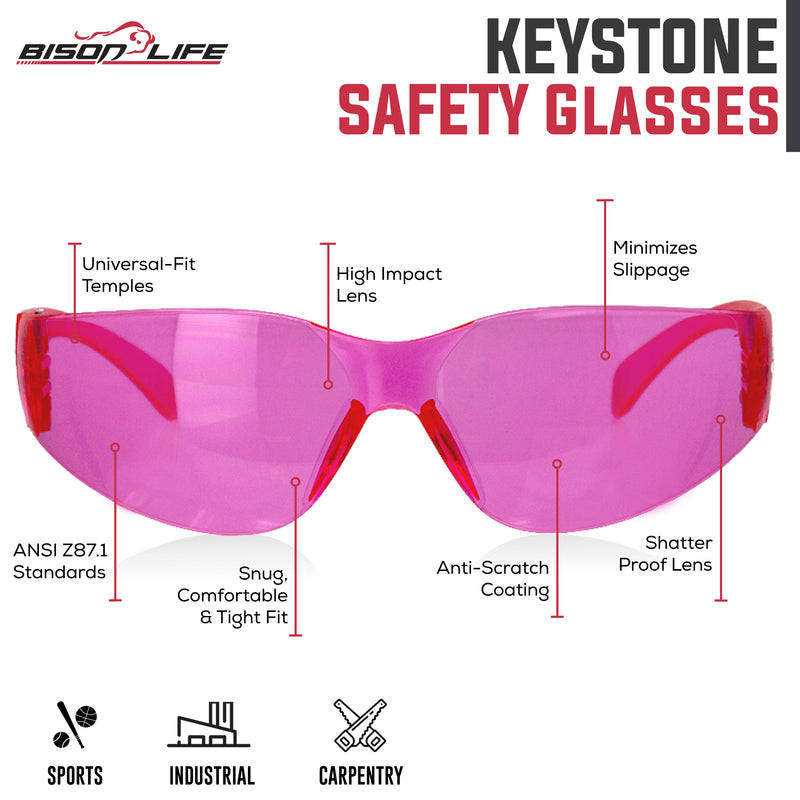 Keystone Full-Color Polycarbonate Safety Glasses, Anti-Scratch, ANSI Z87.1