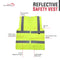 Reflective Safety Vest, Fluorescent Fabric, Zipper Closure , Yellow