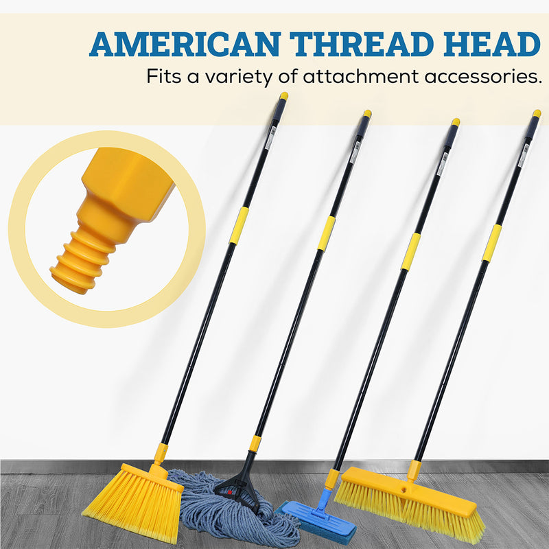 Bison Life 61" Metal Extendable Mop/Broom Handle, 4-Section Threaded Pole, Black/Yellow